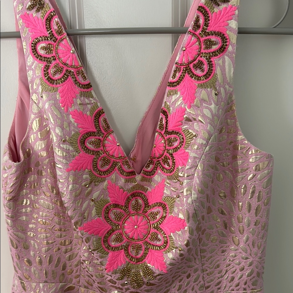 Lilly Pulitzer Pink and Gold Embroidered Dress - Picture 5 of 5